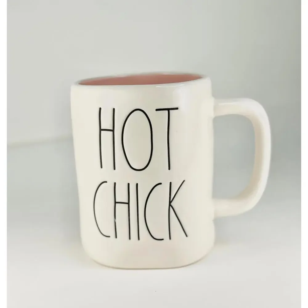 Rae Dunn by Magenta‎ - HOT CHICK Ceramic Coffee Mug - Easter Spring Cream & Pink